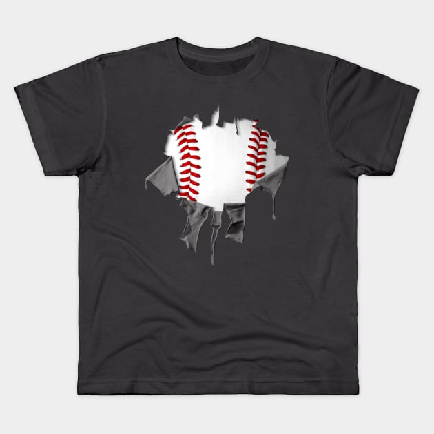 Shredded, Ripped and Torn Baseball Kids T-Shirt by eBrushDesign